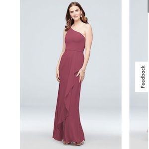 NWT David’s Bridal one-shoulder chiffon bridesmaid dress with cascade in Chianti